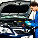 토요타 캠리 하이브리드의 유지보수 비용 - Hybrid Car Maintenance**

"A Toyota Camry Hybrid in a well-lit, professional auto repair shop. A mec...